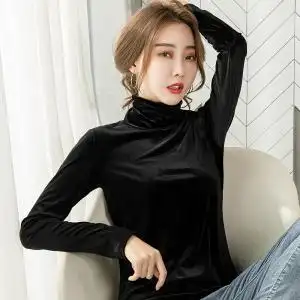 高端高领黑色金丝绒打底衫女上衣2020秋冬新款内搭外穿气质欧洲站