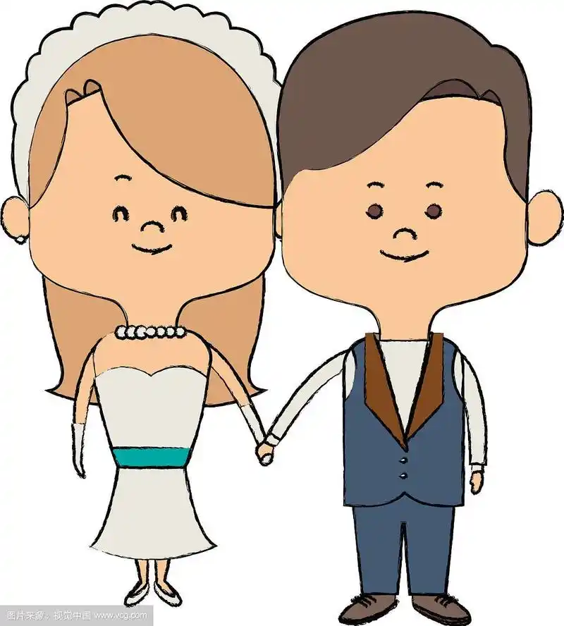 可爱的夫妻,丈夫,妻子穿着婚纱快乐