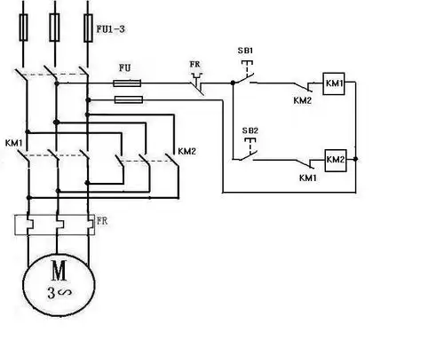 2个按钮加2个cjx2-253(380v)交流接触器点控接线图