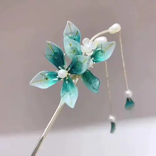 古风汉服盘发簪子花朵珍珠流苏发簪高级感旗袍发饰气质后脑勺发钗