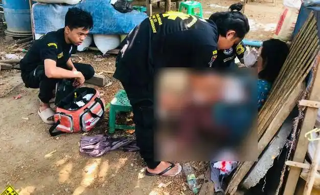 缅媒报道,勃固省卑缪市,夫妻之间吵架引发持刀伤人案,妻子被砍伤.