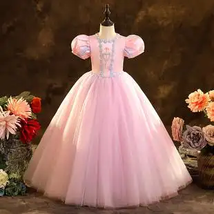 爱莎公主裙子女童连衣裙生日晚礼服裙洋气粉色白雪公主演出服春款