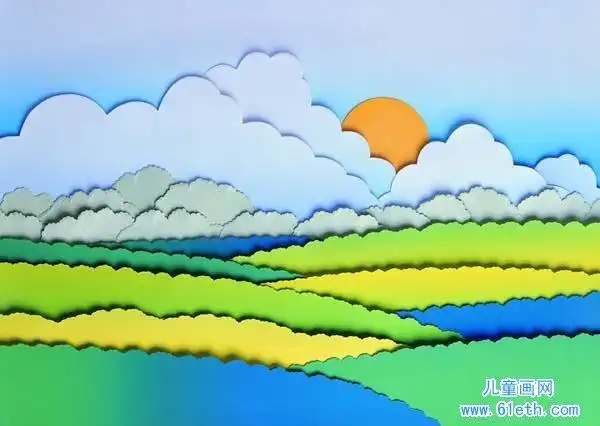 一等奖儿童自然风景卡纸剪贴画作品欣赏:日出