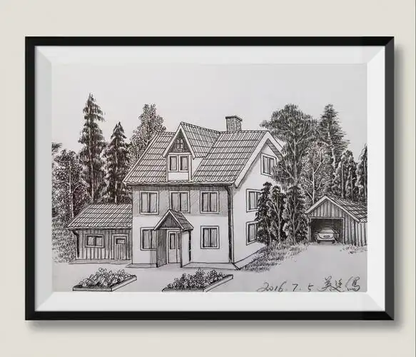 安英廷《风景铅笔画》