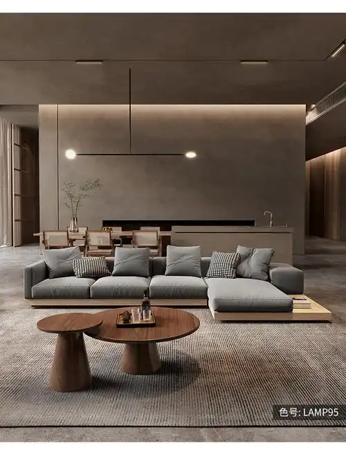 洋妃家具日式侘寂风格布艺沙发极简大户型别墅客厅简约新中式原木风