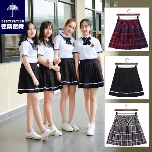 跨境短裙半身松紧百褶高腰学院货源显瘦生女校服