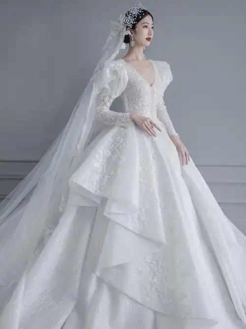 长袖春季婚纱2022新款新娘主纱法式复古重工高级宫廷风拖尾小个子