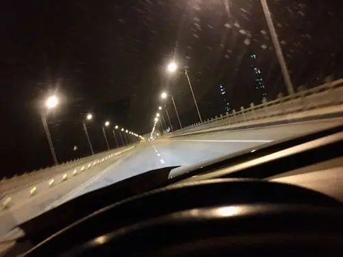 往常车流不息的大桥在夜晚阴森可怖.