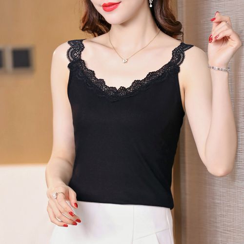 新款纯色莫代尔拼接蕾丝修身百搭内搭外传背心吊带,女装背心吊带