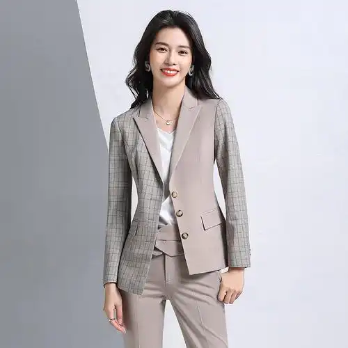 女先生女士西装 高端轻奢复古格子西装外套女2020早秋新款修身气质