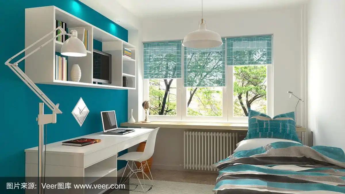 这是现代青少年房间的内部装潢