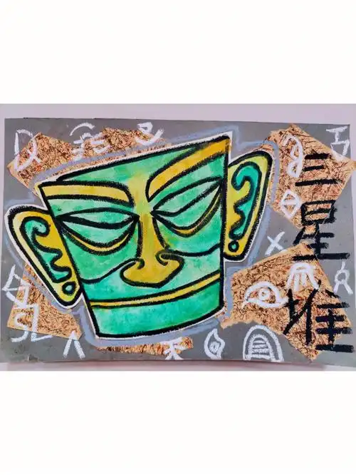 儿童创意画三星堆青铜面具