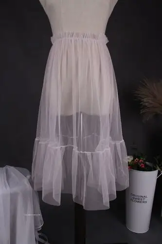 2019新款拼接新款透明网纱裙衬裙中长款单层透视半身裙蕾丝边罩裙