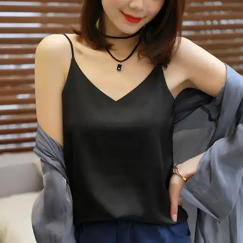 新款上衣背心吊带真丝绸缎打底无袖