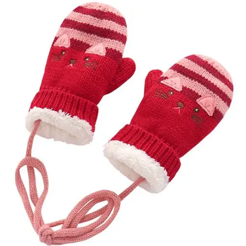 宝宝手套冬季保暖加绒儿童手套 挂脖手套