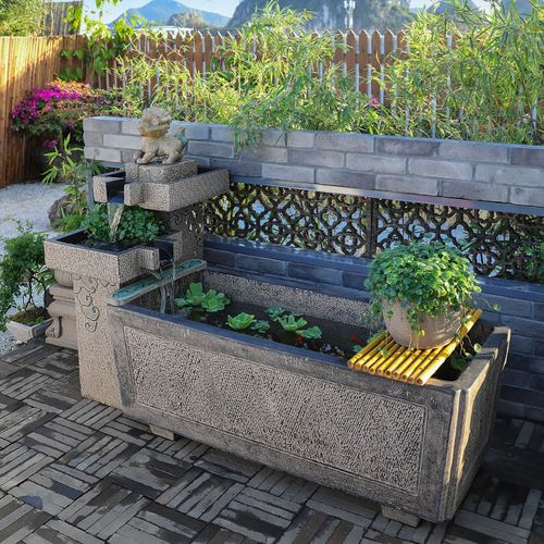 新中式生财流水摆件庭院园林花园户外造景鱼池落地水景鱼缸阳台景观