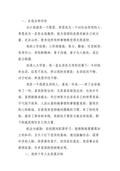 一自我分析评价