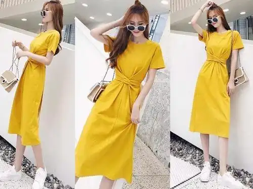 黄色才是2018下半年主要流行色,穿上身特别显白,很文艺感的一款裙子