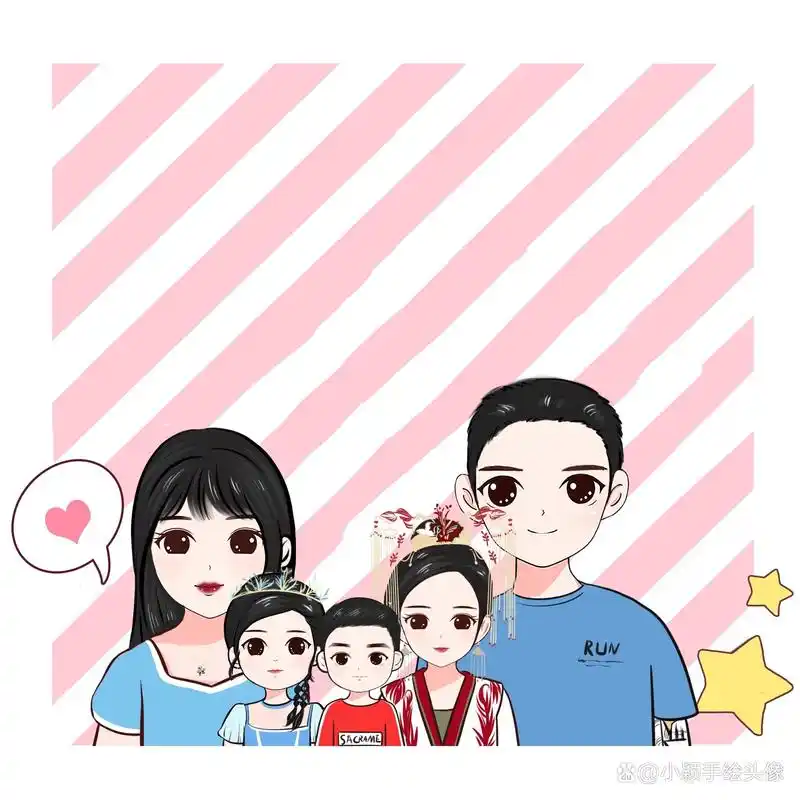 年味十足的全家福图片,一家五口动漫头像,满满的仪式感