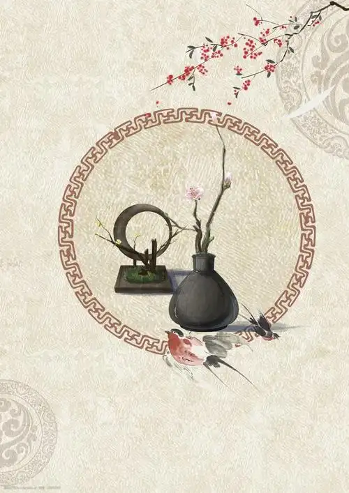 关键词:中国风工笔画插画海报背景 中国风 工笔画 简约 花 飞鸟 古代