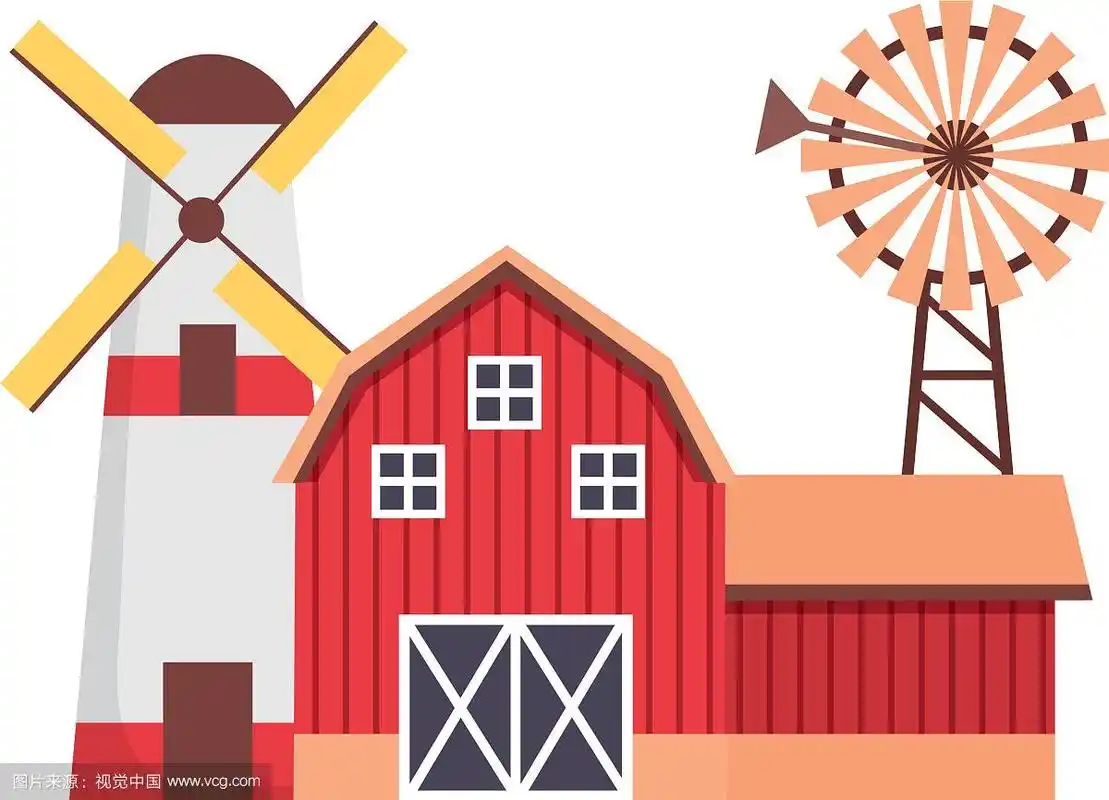 谷仓,风车,房子,农场