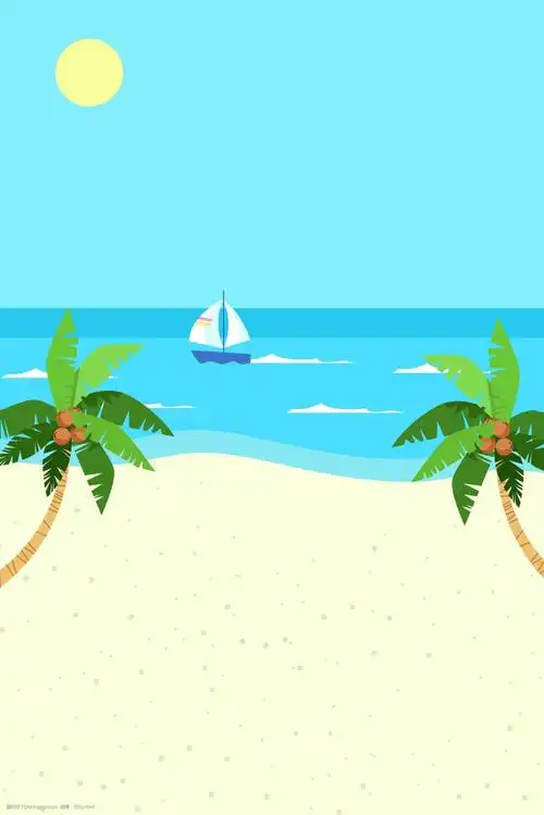 蓝色清新扁平化沙滩海边广告背景