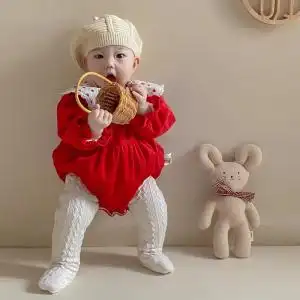 2020秋冬萌乎婴儿长袖爬服可爱小公主哈衣女宝宝百天周岁红色衣服