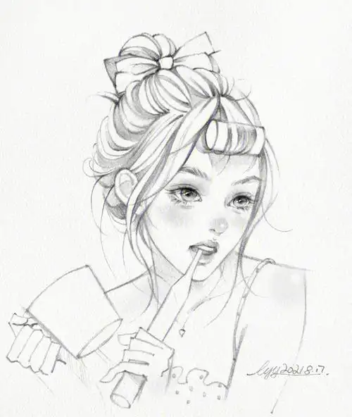 少女线稿教程刷牙的小甜心