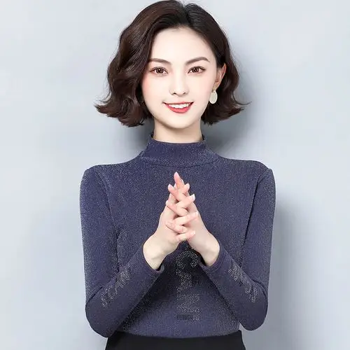 高领网纱打底衫女长袖2020春秋显瘦洋气上衣t恤