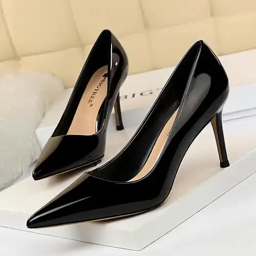 女士气质情趣秋冬高跟鞋尖头单鞋漆皮