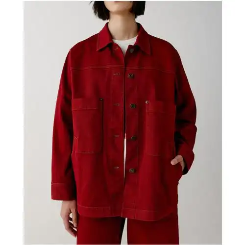 牛仔外套女2022年春季新款bf风宽松设计感休闲夹克绯红色开衫潮流