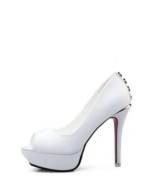 非谜2015新款细高跟防水台鱼嘴白色单鞋