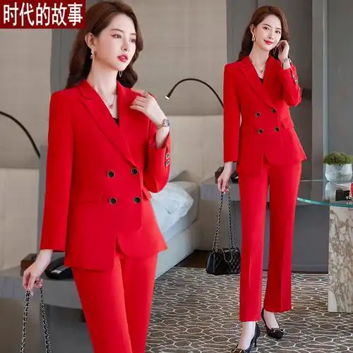 红色西装套装女2021早秋新款气质时尚小香风职业装名媛ol西服正装
