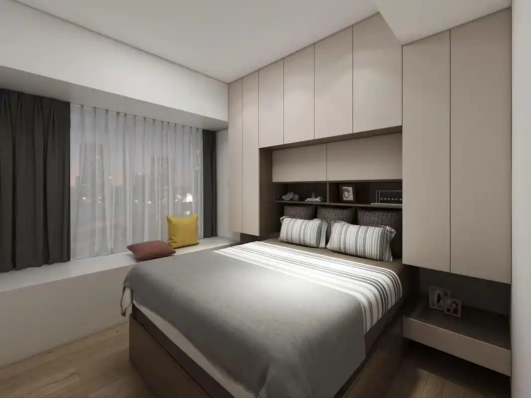 床头做吊柜用于收纳好不好71有人这样做吗17 卧室不大,唯一的飘窗