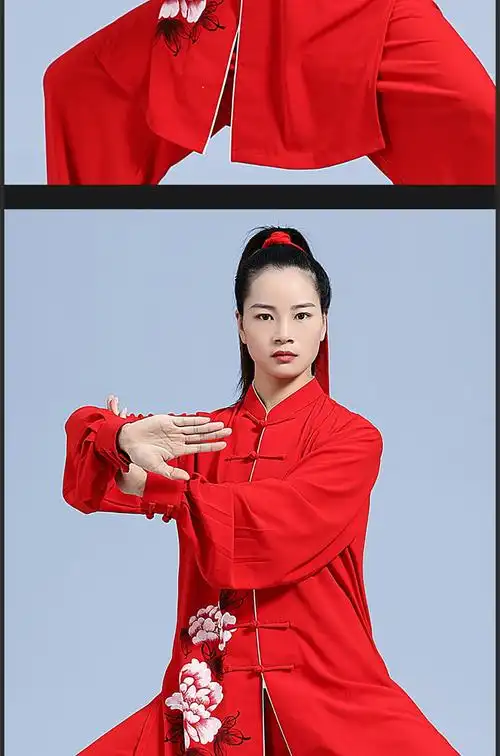 云太极原创设计春秋新宽松武术太极服红色表演手绘练功太极拳服装红色