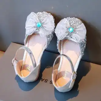 公主鞋夏季2023新款儿童皮鞋水晶鞋中大童女孩洋气宝宝单鞋银色26码