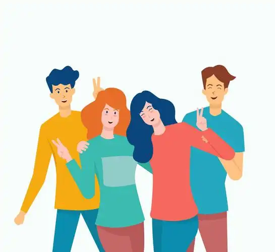 创意合影的四个年轻人矢量图_矢量人物_懒人图库