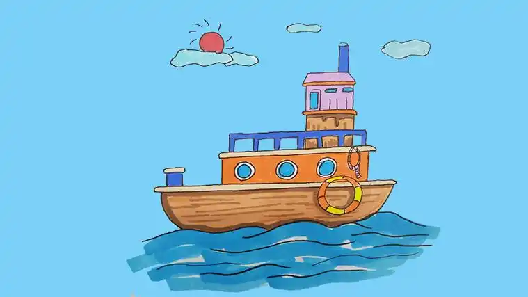 卡通轮船设计素材帆船小船远洋船大轮船巨轮海盗船简笔画如何画一艘