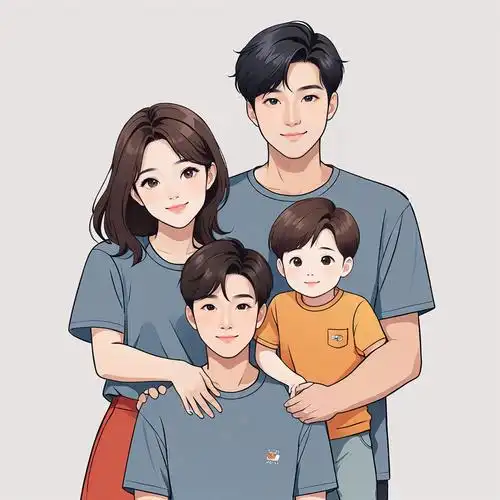 亲子头像一家四口的美好瞬间手绘卡通创意头像