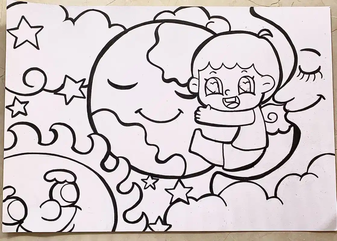 《地球妈妈》|《保护地球》|主题画儿童画 (后滑是线稿版)保护地球