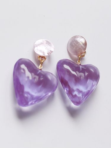 auw91原创设计法式巴黎粉紫色琉璃爱心形欧美中古复古风耳环耳夹