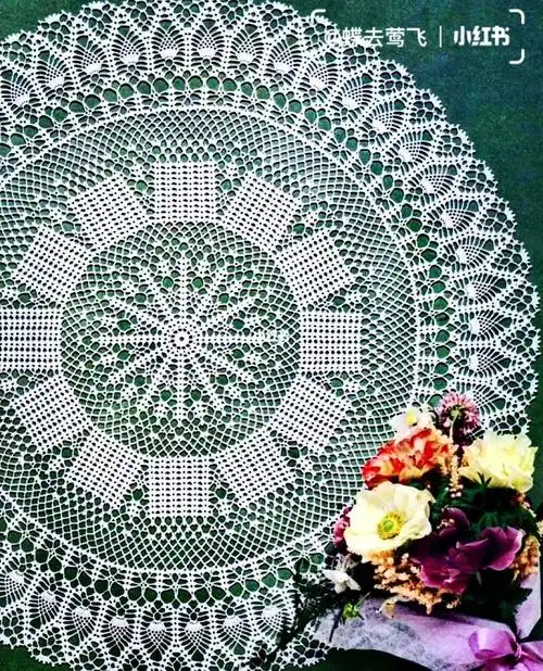 【图解】钩针手工编织 蕾丝餐巾桌布花片图案