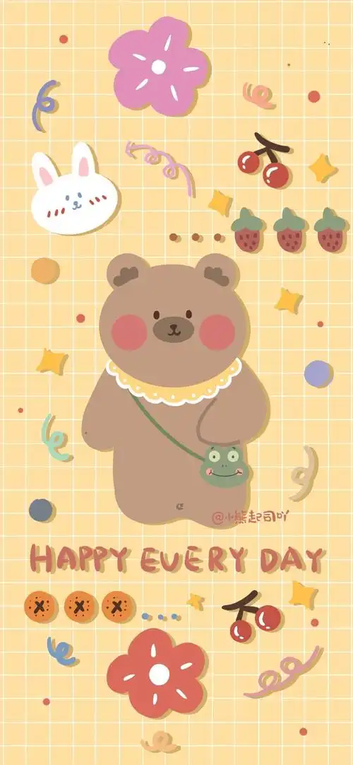 小熊格子可爱手绘主题手机壁纸 第二辑