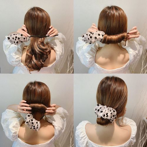 2020韩国代购新款丸子头盘发器网红懒人波点蕾丝编发造型神器女