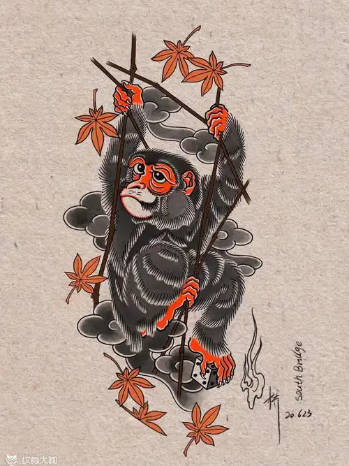 猴子_纹身图案手稿图片_南桥的纹身作品集