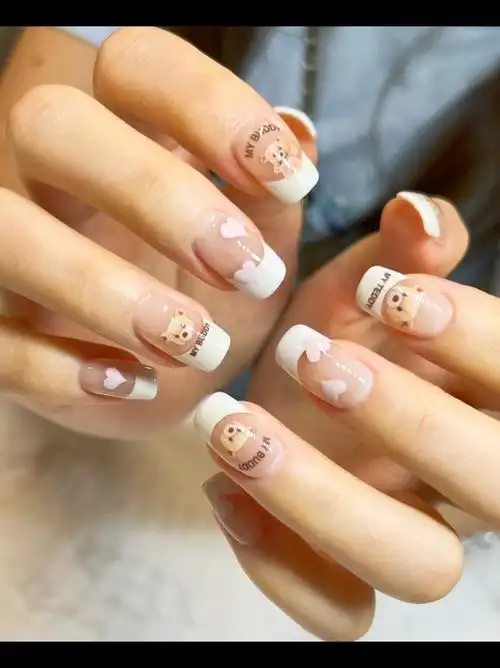 秋冬温柔可爱小熊软糖法式02尔湾美甲