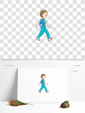 原创手绘 i>校 /i>园卡通学 i>生 /i>走路上学侧面