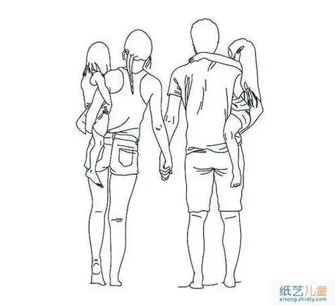 背影一家三口简笔画