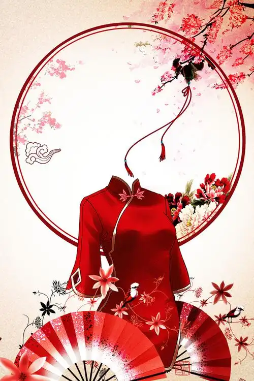 桃花意境中国风复古旗袍海报背景素材免抠素材免费下载_觅元素51yuan