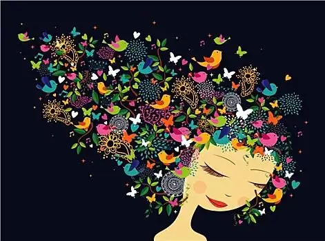 美女,女人,抽象,头发,插画